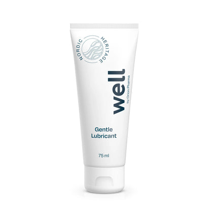 Tube of 'well' gentle lubricant on a white background