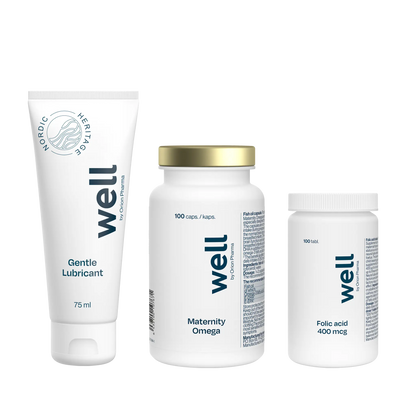 Three 'well' branded products on a white background