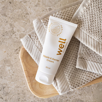 Well by Orion Pharma Nipple & Barrier Cream 60 ml for irritated nipples and dry skin. Vegan and fragrance-free.