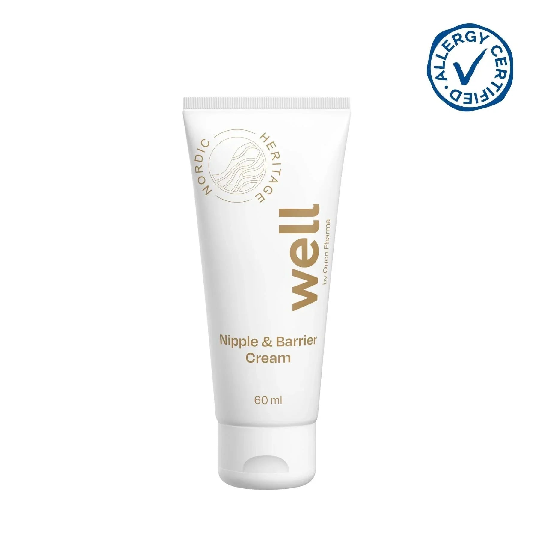 Well by Orion Pharma Nipple & Barrier Cream 60 ml for irritated nipples and dry skin. Vegan and fragrance-free.