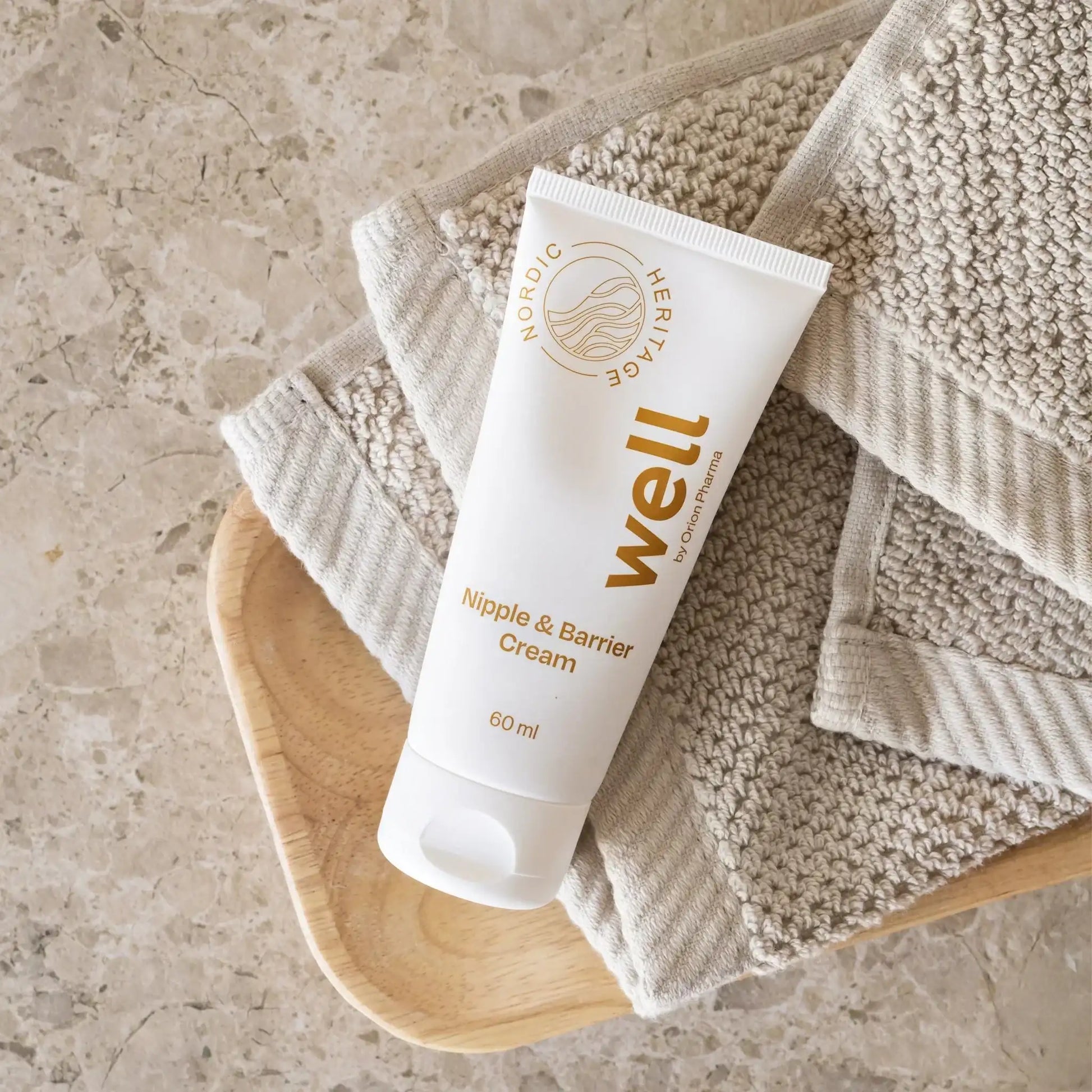 Well by Orion Pharma Nipple & Barrier Cream 60 ml for irritated nipples and dry skin. Vegan and fragrance-free.